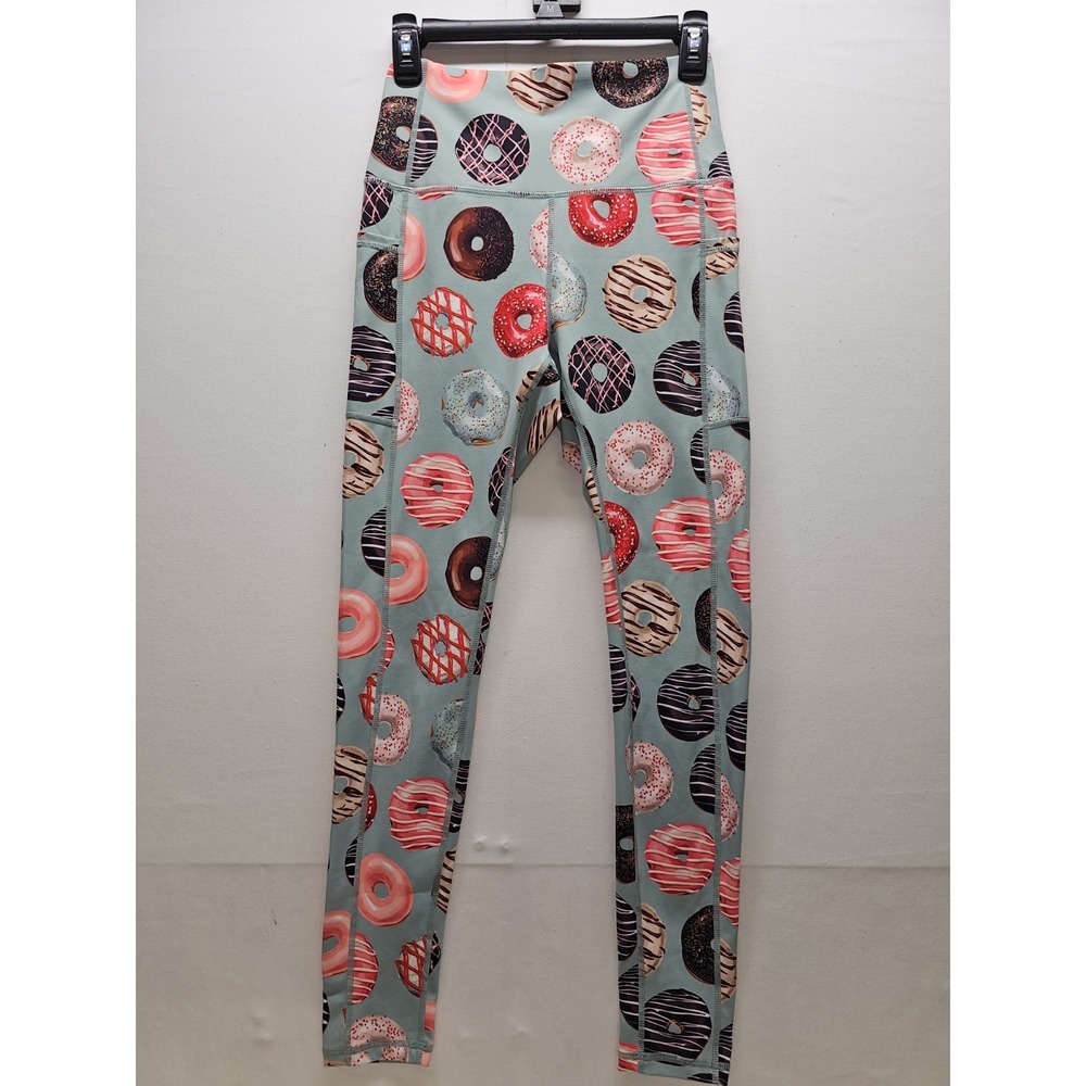 Muscles & Donuts Leggings M Donut Print High Waist Pockets Athletic Athleisure